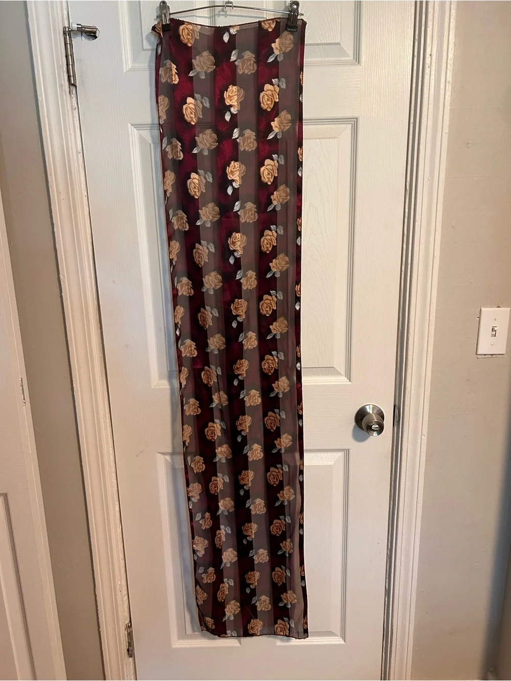Sheer Floral Scarf - Burgundy and Beige